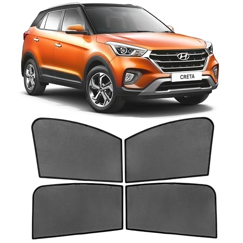 Image of Autostory Custom Fit Black Mesh Car Sunshade for Creta 2015-2019 | UV & Heat Protection Car Window Curtains | Privacy Car Sun Shade | Breathable Vehicle Specific Side Window Shades