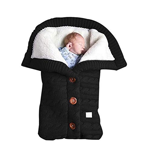 Image of insular Warm Baby Sleeping Bag Envelope Winter Kid Sleepsack Footmuff Stroller Knitted Sleep Sack Newborn Knit Wool Swaddling Blanket (Black)