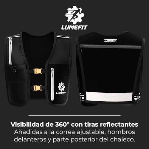 LUMEFIT Chaleco Running Mochila Hidratacion Trail Running con Soporte para Teléfono - 6 Bolsillos y Botella 500ml, Reflectante - Ideal para Senderismo, Maratón, Escalada - para Hombres y Mujeres - imagen 4