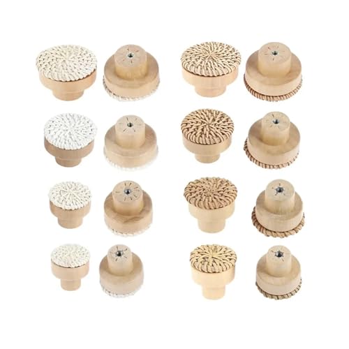 Pomos redondos de madera y mimbre trenzado para cajones y muebles de baño 2