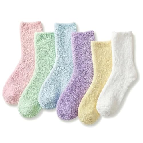 TOCONFFON Cosy Warm Fuzzy Fluffy Socks Womens Winter Thermal Ladies Slipper Bed Socks 4-8 for Gifts 4-8 Solid Color-6 Pairs