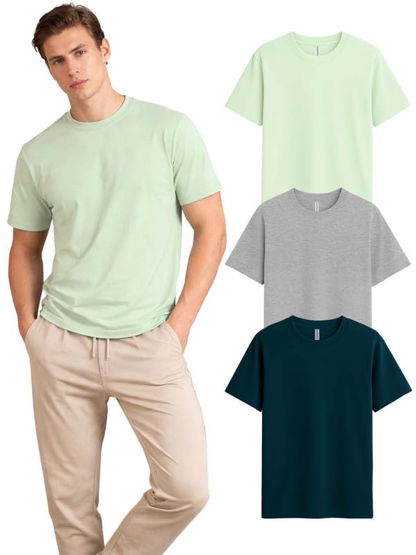 Image of Sleepynuts Half Sleeve Round Neck 100% Cotton Tshirt for Mens Pack of 3 Regular Fit Solid T-Shirts Combo
