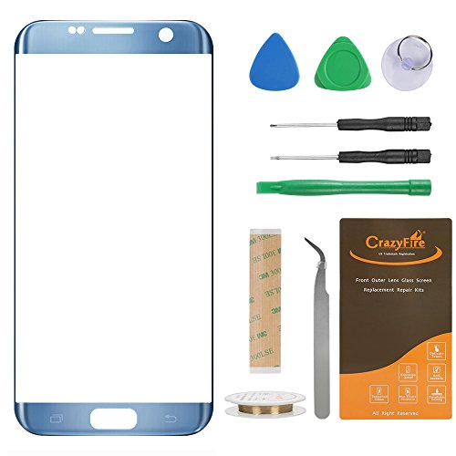 CrazyFire Compatible with Samsung Galaxy S7 edge Blue Replacement Front Outer Lens Glass Screen,Front Outer Lens Glass Screen Replacement for S7 edge G935V G935P G935F G935T G935A G935L G935K G935S