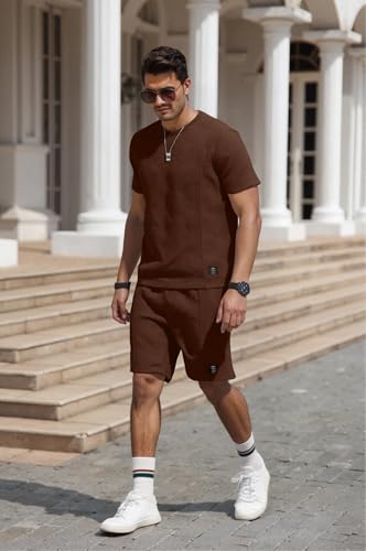 UOUA Mens Short Sets Summer 2 Piece Outfits Casual Short Sleeve Jogging Tracksuits2