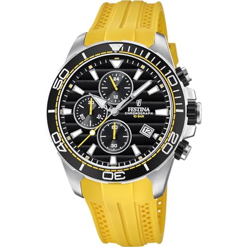 Festina Herren Uhr Analog mit Gelbem Kautschukarmband - Quarzwerk - Sportliche Herrenuhr - Chronograph - Kalender - Mineralglas - Wasserdicht bis 10 ATM F20370/2 Special...