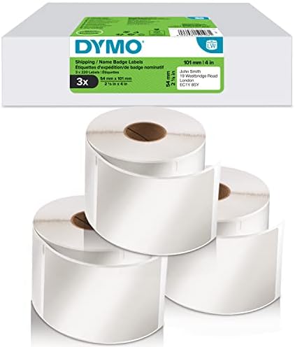 DYMO Authentic LabelWriter Large Shipping Labels/Name Badges | 54mm x 101mm | 6 Rolls of 220 Easy-Peel Labels (1,320 Count) | Self-Adhesive | for LabelWriter Label Makers