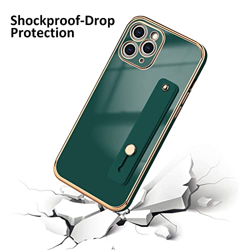 Teaught Case For Iphone 11 Pro Max Soft Tpu Dark Green Plating With Adjustable Wristband Kickstand Slim Cover Anti-Scratch Shockproof Protective Case For Women Girls Men #TOP4