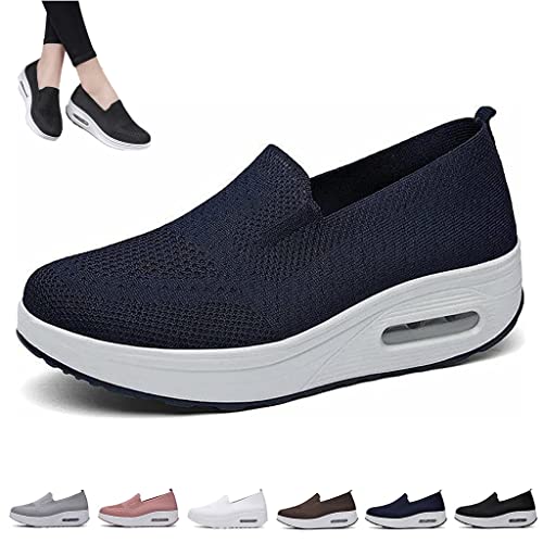 Women's Orthopedic Sneakers,Air Cushion Platform Mesh Sneaker,Comfortable Breathable Slip-On Arch Support Shoes for Women. (8.5 US, Dark Blue)