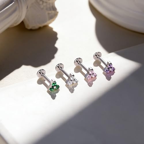 6ixGosh Titanium Clover Helix Stud Earrings for Women 16G Flat Back Piercing Jewelry, Dainty CZ Tragus Cartilage Studs, Hypoallergenic Internally Threaded Lucky Clover Earrings, 6mm 8mm, 1Pair, 13 by 6ixGosh - Used condition - Image 3