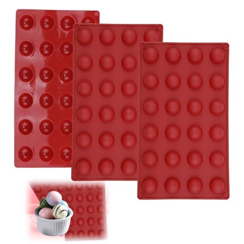 3 Pcs Moldes de Chocolate Semi Redondos de 24 Cavidades, Molde Silicona Reposteria，Moldes Bombones, Pasteles, Gelatinas y Mousses - Moldes Flexibles, Antiadherentes y Resistentes al Calor
