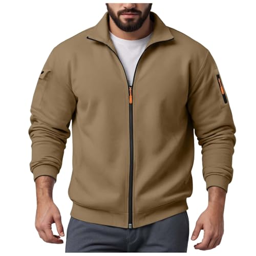 パーカー メンズ 長袖 大きいサイズ トレーナー ジップアップ フード付き ポケット付き おしゃれ カーディガン ジャージ カジュアル 無地 柔らかい肌触り ゆったり 人気 秋服 冬服 アウター スポーツ デイリー 通勤 通学(M,C-カーキ)