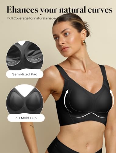 Image of COMFELIE Wireless Bra No Underwire Full Coverage Large Bust Support Side Smoothing Black