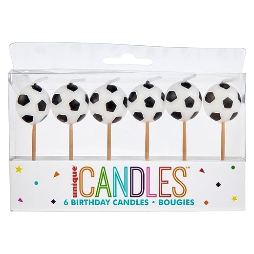 Unique Party - 71187 - Paquet de 6 Bougies - Forme de Ballon de Football