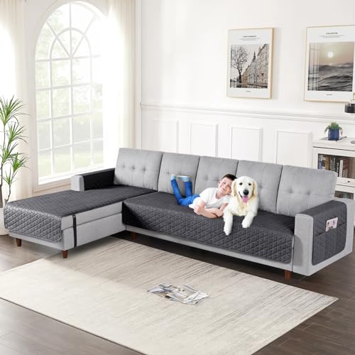 Image of TAOCOCO Sectional Couch Covers 100% Waterproof L Shaped Sofa Covers for Left Hand Facing Chaise Lounge, Couch Cover L Shape Furniture Protector Slipcover for Pets Kids, X-Large /Charcoal Gray