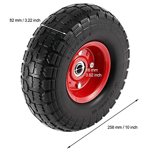 JEUIHAU 2 Pack 10 Inch Flat Free Tire Wheels, 4.10/3.50-4 Tire and Wheel,Heavy Duty Solid Rubber Tyre Wheels Utility Trolley Tires with 5/8 Inch Bearings Hole for Wagon, Hand Truck, Garden Cart, Black