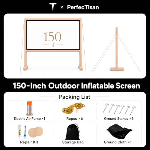 Pantalla inflable para proyector al aire libre con soplador eléctrico de aire, pantalla portátil con bolsa de transporte, estacas, cuerdas, protector de suelo, pantalla para películas en jardín, camping, teatro (12.5FT) miniatura 6
