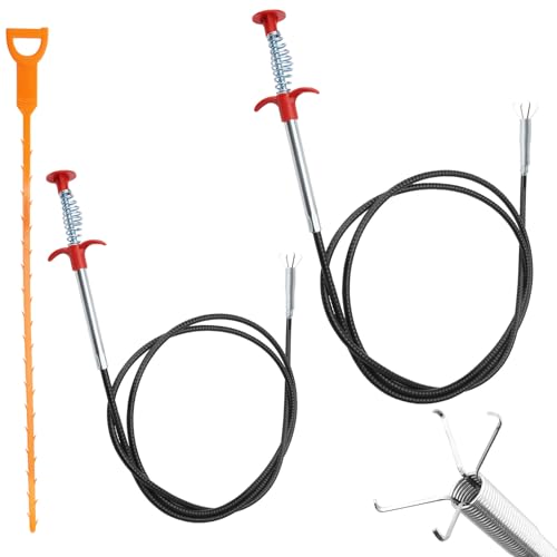 ZMDMAH 2 Piezas Desatascador Tuberias Profesional, 90 cm/200 cm Desatascador de Desagües, Pinza Telescópica Flexible, Garra Flexible, para Trabajos en Espacios Reducidos