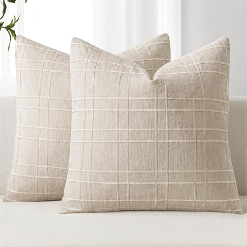 MIULEE Decorative Linen Check Throw Pillow Covers...