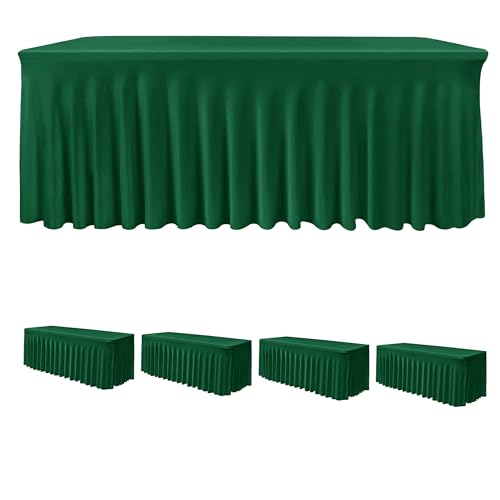 Image of HolidayIdeas 4 Pack Hunter Green Spandex Tablecloth for 6ft Rectangle Tables, Fitted Stretch Covers for Holiday Parties