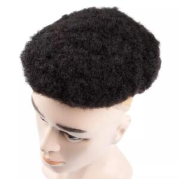 Afro Toupee for Black African Men - Curly Afro Hair Replacement Unit, Men's Weave, Bald Wig, Afro Man Wig
