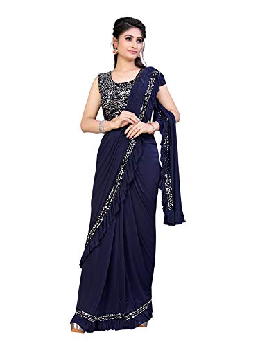 Chemisier indien Aïd en lycra pailleté bleu 3XL sari drapé pour grand événement