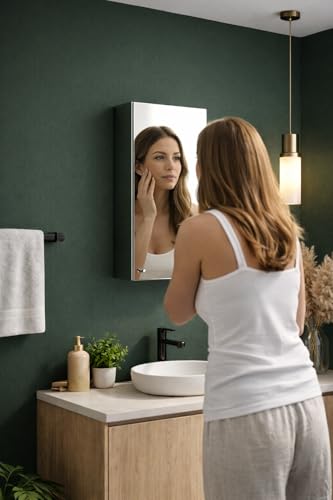 Image of Stainless Steel Bathroom Mirror Cabinet 10x16 inch - Wall Mount Rustproof Storage Organizer with Mirror Door for Wash Basin, Kitchen & Bedroom Accessories