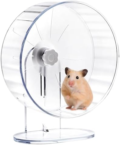 QWORK® Rueda para Hámsters Silenciosa de 22cm, Altura Ajustable, Acrílico Transparente, para Mascotas Pequeñas