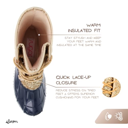 Sugar Women's Glitter Duck Boots | Stylish Lace-Up, Cozy Traction Sole | Perfect for Cold, Rainy, or Snowy Days | Trendy Booties - Skipper4