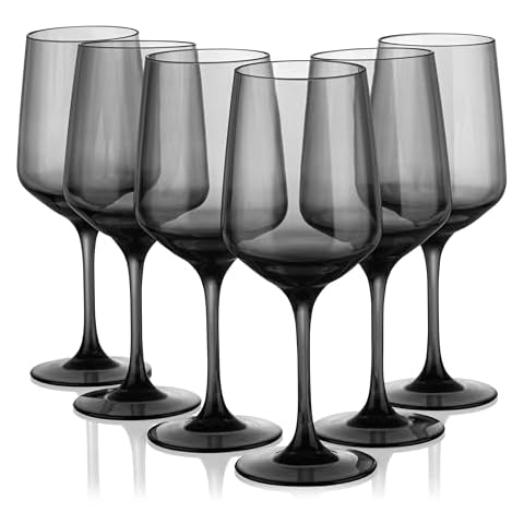 KOXIN-KARLU Unbreakable Classic 18 ounce All-Purpose Plastic Stem Wine Glasses Acrylic Glasses, set of 6 Grey Cover