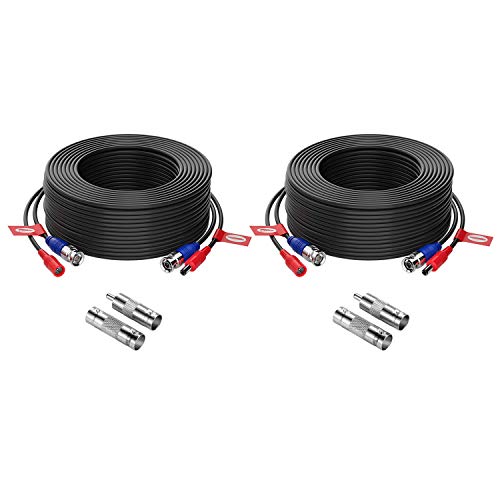 ZOSI 2X 18,3 Meter 2in1 BNC Video Kabel DC Power Verlängerungskabel mit BNC RCA Adapter für CCTV Überwachungskamera System, Schwarz Cover