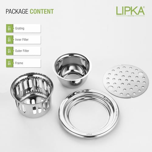 Image of LIPKA Round Floor Drain |304-Grade Stainless Steel |5 Inches| with Cockroach Trap /Jali & Lock|