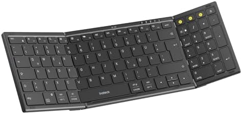 Inateck tragbare Falttastatur, 3 Bluetooth Kanäle, mit Ziffernblock | AI-Funktion, tragbares Design, mit Handy-Ständer, kompatibel mit iPad/iPhone/Android/Windows/Tablets, Nomad, s