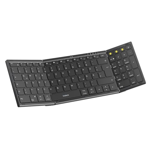 Inateck Faltbare Tastatur Kabellos Klappbare Tastatur mit Ziffernblock mit 3 Kanälen AI-Key mit Ständer und Tasche für iPad iPhone Mac Android Windows Nomad N0135