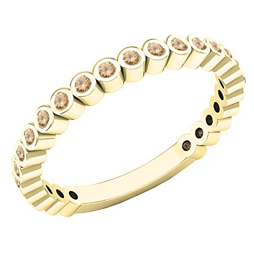 Dazzlingrock Collection Anillo apilable de boda de diamante redondo champán de 10 quilates de 0,22 quilates (quilates), oro amarillo, talla 4, diamante, oro, diamante, Diamante, oro, Diamante