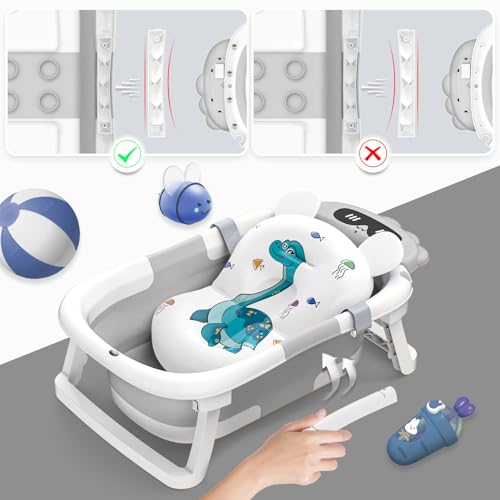 Baby Bath Tub Foldable, Baby Bath Essentials for Newborn with Non-Slip Mat Collapsible Toddler Bathtub Baby Bathtub Newborn to Toddler 0-24 Months Portable Travel Multifunctional Baby Bath Tub, Grey - Image 5