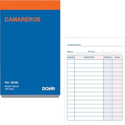 Dohe - Talonarios Camareros (10 uds.) - Tamaño Bolsillo (8,5x14 cm), 100 Hojas, Formato Simple sin Copias, Blocs Comanderos Hostelería, Material de Oficina