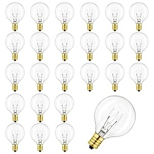 Thokono G40 reservelampen, gloeilampen, 25 stuks, pakket bevat geen lichtketting, G40 Globe Tungsten gloeilamp, IP44 UL-waterdicht warm wit Edison stijl lampen voor E12-fitting, 7 W, voor tuin 2200K