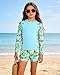 Ghteas Girls Long Sleeve Round Neck Rash Guard with Print Pattern Swim Trunks Outfit 2 Piece Sun Protection Swimsuit Fashion Swimwear Girl Swim Suits Size 11-12 Blue