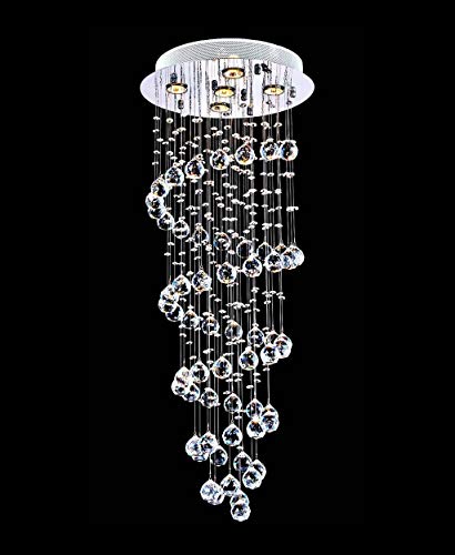 Saint Mossi Modern K9 Crystal Spiral Raindrop Chandelier Lighting Flush Mount LED Ceiling Light Fixture Pendant Lamp for Dining Room Bathroom Bedroom Livingroom 5GU10 Bulbs Required H39