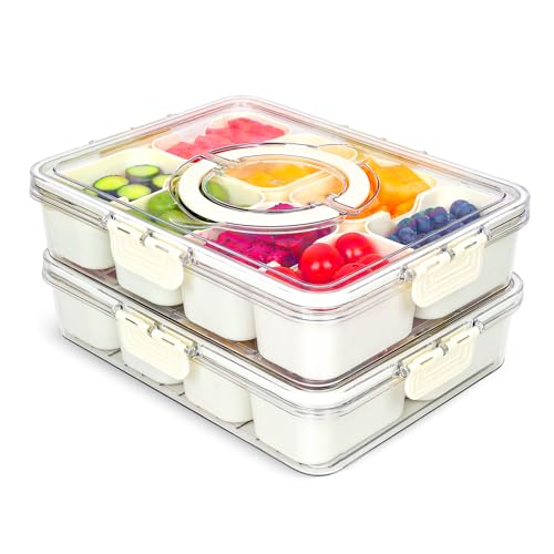 Image of Divided Serving Tray with Lid and Handle - 8 Compartment Snackle Box Charcuterie Container，Portable Snack Box for Travel,Party,Picnic,Beach - Clear Food Organizer for Candy, Fruits, veggie, Snack