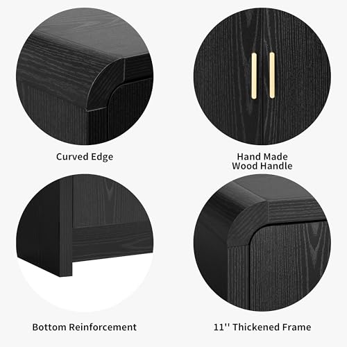 Image of Finnhomy 68'' Sideboard Buffet Cabinet with Storage, Curved Design Credenza Storage Cabinet with 4 Doors, Console Cabinet for Kitchen, Living Room & Hallway, Black