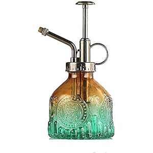 MEETOZ Glas Plant Mister Spray Fles 200ml, Vintage Style Spritzer Brons Plastic Top Pomp Een Hand Gieter Indoor Plant Spray Fles voor Tuin, Planten, Schoonmaken (Bruin Groen Gradiënt)