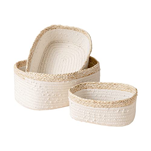 Image of LA JOLIE MUSE Rope Woven Storage Baskets Set of 3 - Small Rope Baskets for Shelves Bathroom, Durable Nursery Baskets Organizer Bins for Baby Toys, Cotton with Corn Skin Design