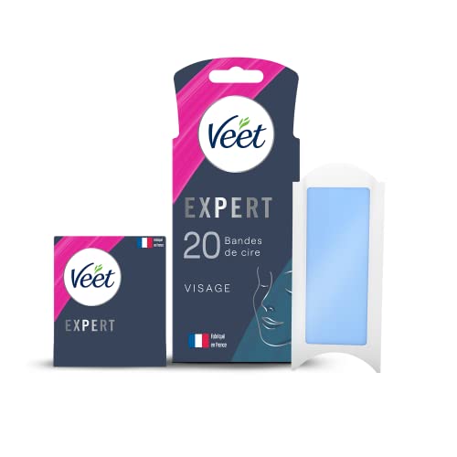 Veet Expert - 20 tiras de cera para cara fría, piel sensible, mano de obra perfecta, depilación de larga duración
