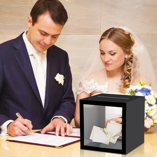 Image of Black Card Box Wedding Favors Gift Card Boxes Post Box Cardboard Receiving Money Box Holder for Wedding Reception, Baby Showers, Anniversary, Birthday Party, Retirement, Graduation Envelope Holder