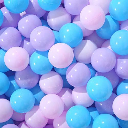 PlayMaty Ball Pit Balls - 3 Macaron Colors 100pcs Plastic Phthalate Free BPA Free Balls Crush Proof Stress Balls Swim Pit Fun Toy with Storage Bag for Baby Playhouse Pool Birthday Party Decoration