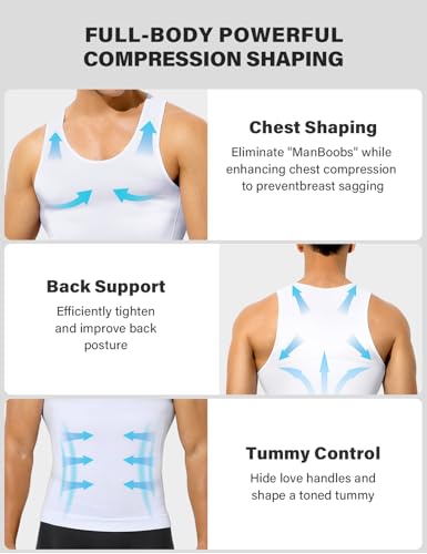 Casey Kevin Men's Compression Shirt Slimming Body Shapewear Gynecomastia Vest Tank Top Tummy Control Undershirts 4 Pack2