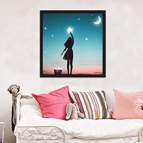 Diy 5D Diamond Painting By Number Kits For Adults Full Drill,Embroidery Rhinestone Painting Craft Girl And Stars Moon 15.7 × 15.7In 1 Pack By Sarow #TOP1