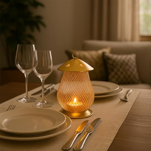 Image of MARKET 99 Metal Hanging Tealight Holder | Elegant Home Decor for Diwali, Christmas, Birthday, and Wedding | Decorative Candle Holder for Ideal for Festive & Ambient Lighting | Golden