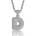 HECHUANG Micropave Simulated Diamond Iced Out Bling Custom Bubble Letters Pendant with Rope Chain (D Silver, 24)